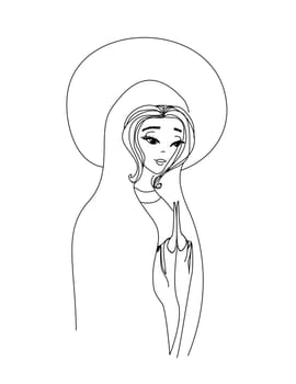Blessed Virgin Mary in black and white contour drawing