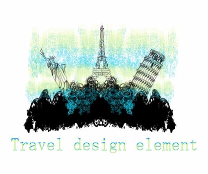 travel design element with different monuments