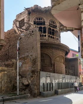 Cairo, Egypt- January 16 2016: Ruined abandoned Sabil and Kuttab Ruqayya Dudu historic building, located at Darb Al Ahmar district, Old Cairo
