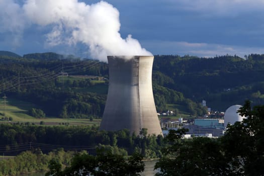 Leibstadt nuclear power plant / Switzerland (CH) viewed from Waldshut by the German side