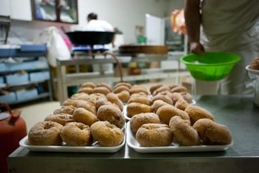 Trays of spanish typical fried donuts or roscas fritas
