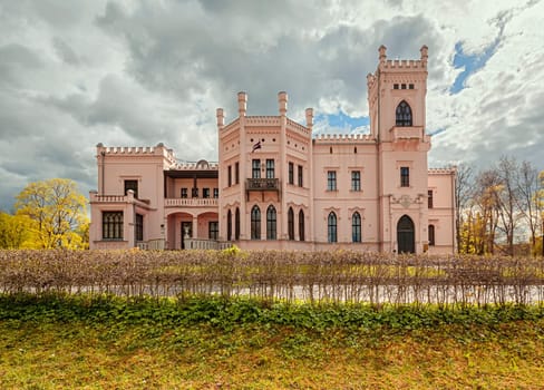 Aluksne New Palace. .Built in the late Tudor Neo-Gothic style in the second half of the 19th century.