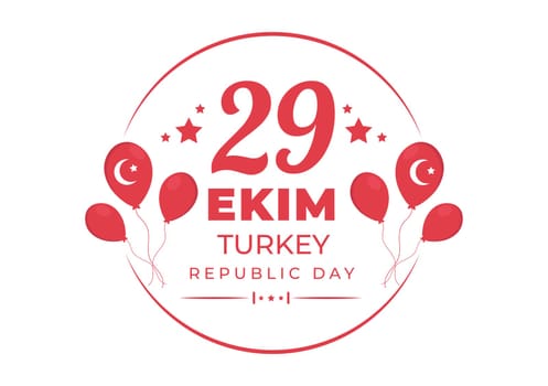 Republic Day Turkey or 29 Ekim Cumhuriyet Bayrami Kutlu Olsun Hand Drawn Cartoon Flat Illustration with Flag of Turkish and Happy Holiday Design