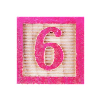 A Number 6 six childs wood block on white with clipping path