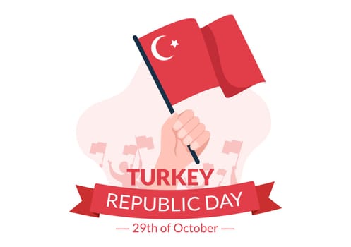 Republic Day Turkey or 29 Ekim Cumhuriyet Bayrami Kutlu Olsun Hand Drawn Cartoon Flat Illustration with Flag of Turkish and Happy Holiday Design