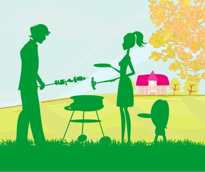 A vector illustration of a family having a picnic in a park