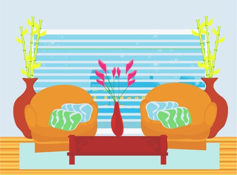 Fashionable interior of living room - vector