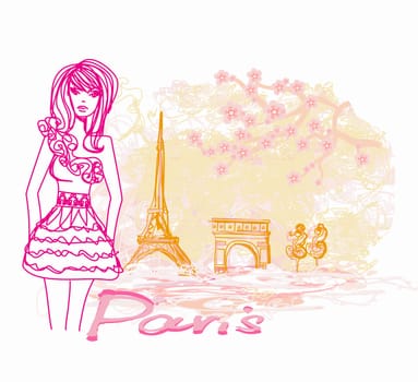 beautiful women Shopping in Paris - vector card