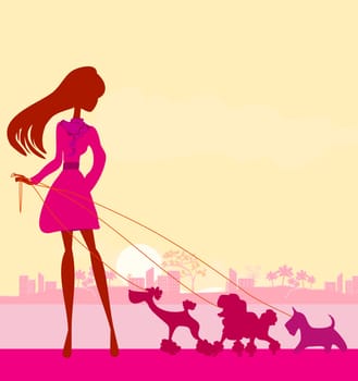 Pretty girl walking the dogs