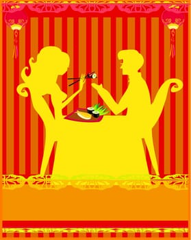Couple Enjoying Sushi In Restaurant