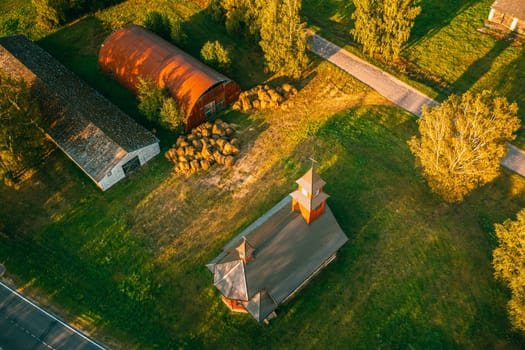 Perebrod'ye, Braslaw District, Vitebsk Voblast, Belarus. Aerial View Of Catholic Temple of the Heart of Jesus.