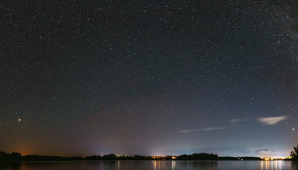 Real Colorful Night Stars. Natural Starry Sky Background Backdrop Landscape.