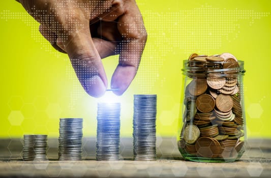 Investor online saving concept, Online Investment Savings, Online Stock Investors, Internet Financial Transactions, Save Monney for Investors Using Internet to Trade Stocks or Trade Fund