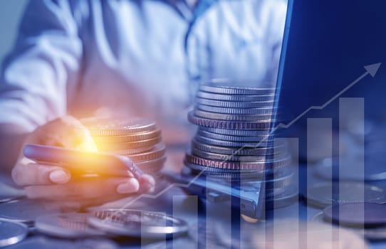 Duoble exposure, Investor online saving concept, Online Investment Savings, Internet Financial Transactions, Save Monney for Investors Using Internet to Trade Stocks or Trade Fund