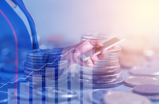 Duoble exposure, Investor online saving concept, Online Investment Savings, Internet Financial Transactions, Save Monney for Investors Using Internet to Trade Stocks or Trade Fund