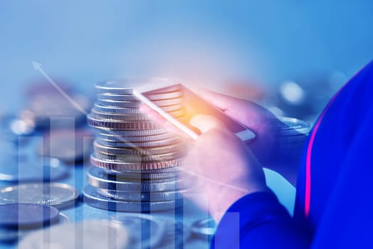 Duoble Exposure, Online Banking Savings Concept, Online Investment Savings, Online Stock Investors, Internet Financial Transactions, Save Monney for Investors Using Internet to Trade Stocks or Trade Fund