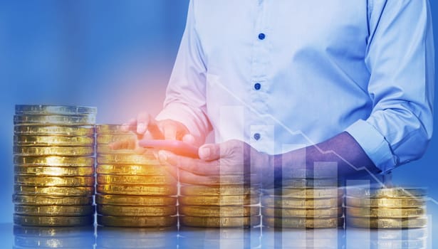 Duoble Exposure, Internet Banking Savings Concept, Online Investment Savings, Online Stock Investors, Internet Financial Transactions, Save Monney for Investors Using Internet to Trade Stocks or Trade Fund