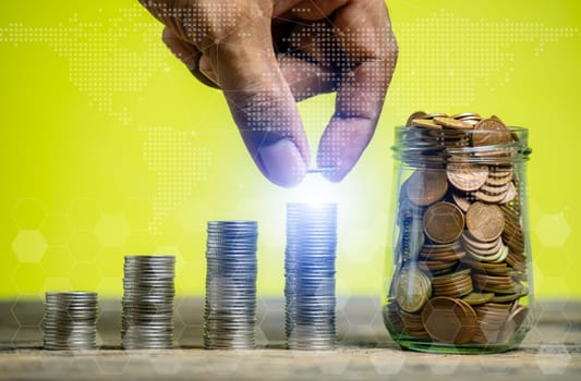 Investor online saving concept, Online Investment Savings, Online Stock Investors, Internet Financial Transactions, Save Monney for Investors Using Internet to Trade Stocks or Trade Fund