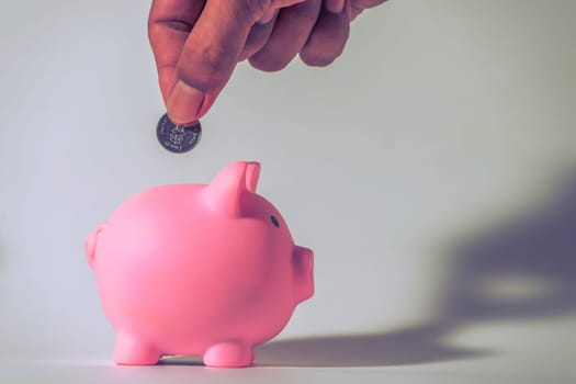 Save money and account banking for finance concept, Piggy bank with coin on blurred background, Save Monney for Investors Using Internet to Trade Stocks or Trade Fund