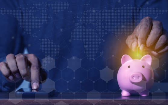 Investor online saving concept, Online Investment Savings, Online Stock Investors, Internet Financial Transactions, Save Monney for Investors Using Internet to Trade Stocks or Trade Fund