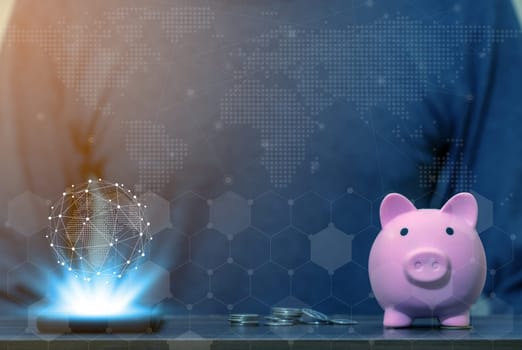 Investor online saving concept, Online Investment Savings, Online Stock Investors, Internet Financial Transactions, Save Monney for Investors Using Internet to Trade Stocks or Trade Fund
