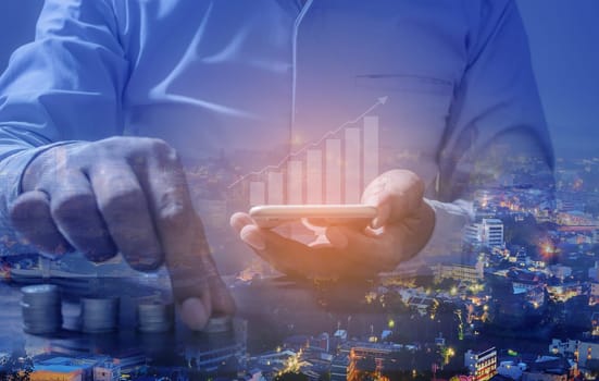 Duoble Exposure, Internet Banking Savings Concept, Online Investment Savings, Online Stock Investors, Internet Financial Transactions, Save Monney for Investors Using Internet to Trade Stocks or Trade Fund