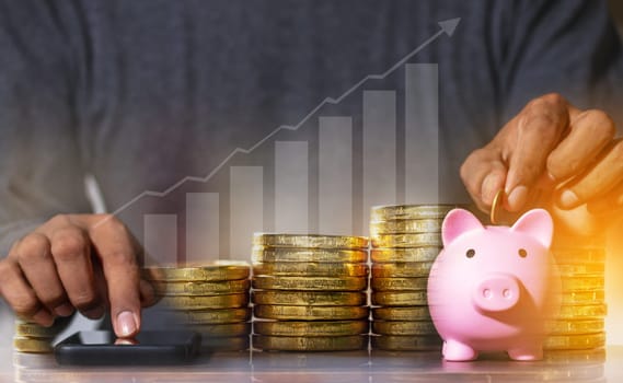 Duoble Exposure, Internet Banking Savings Concept, Online Investment Savings, Online Stock Investors, Internet Financial Transactions, Save Monney for Investors Using Internet to Trade Stocks or Trade Fund