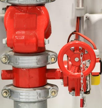 Close-up of a discharge valve for a sprinkler system.