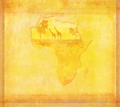 grunge background with African fauna and flora