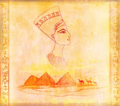 old paper with Egyptian queen