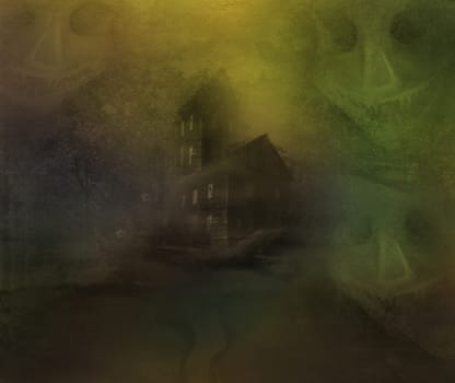 grungy Halloween background with haunted house