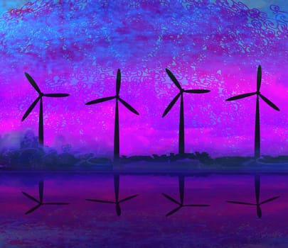 wind turbine sunset background