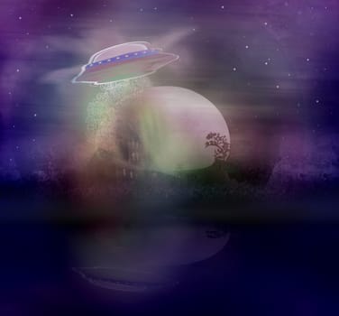 UFO hovering over a landscape