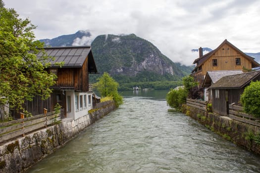 famous Hallstatt mountain village with Hallstatter lake See, Austria