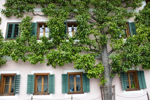 Old building facade in Hallstatt in Austria