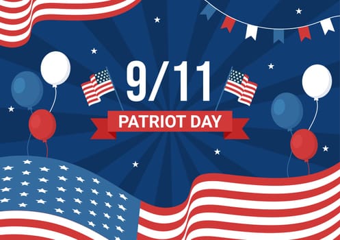 Patriot Day USA Celebration Hand Drawn Cartoon Flat Illustration with American Flag and National Remembers on Vector Background Design