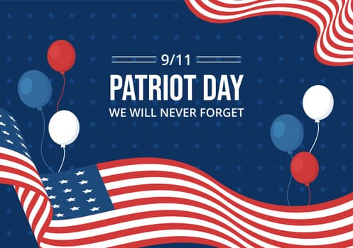 Patriot Day USA Celebration Hand Drawn Cartoon Flat Illustration with American Flag and National Remembers on Vector Background Design