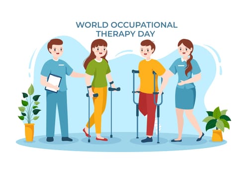 World Occupational Therapy Day Celebration Hand Drawn Cartoon Flat Illustration with Physical Therapists to Maintain and Recover Health