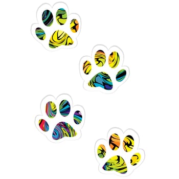 Colored pet paw prints isolated on white background