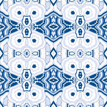 Blue tile with geometrical motifs seamless pattern