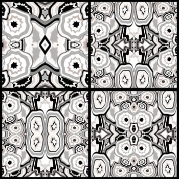 Set of four black and white abstract geometrical pattern
