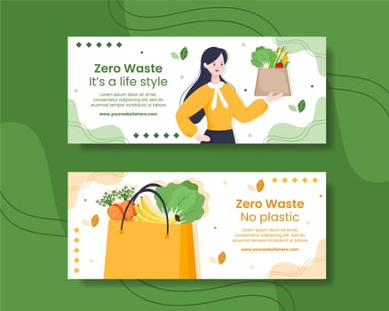 Zero Waste Horizontal Banner Template Hand Drawn Cartoon Flat Illustration