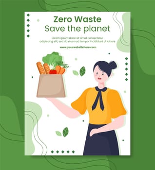 Zero Waste Poster Template Hand Drawn Cartoon Flat Illustration
