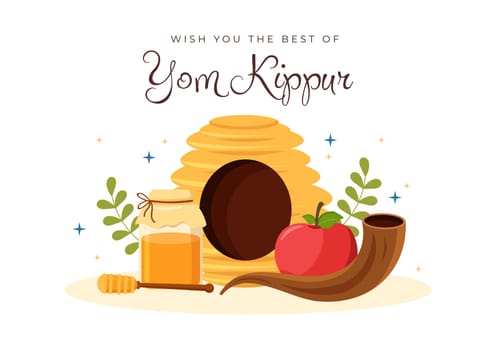 Yom Kippur Celebration Hand Drawn Cartoon Flat Illustration to Day of Atonement in Judaism on Background Design