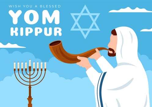 Yom Kippur Celebration Hand Drawn Cartoon Flat Illustration to Day of Atonement in Judaism on Background Design