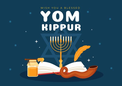 Yom Kippur Celebration Hand Drawn Cartoon Flat Illustration to Day of Atonement in Judaism on Background Design