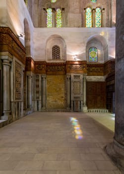 Interior view of the mausoleum of Sultan Qalawun, part of Sultan Qalawun Complex built in 1285 AD, located in Al Moez Street, Cairo, Egypt