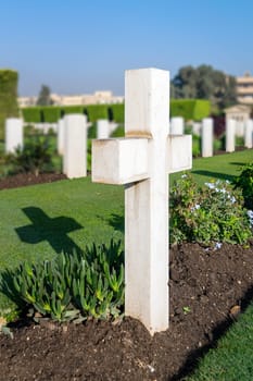Cross tombstone at Heliopolis Commonwealth Second World War Cemetery, Cairo, Egypt