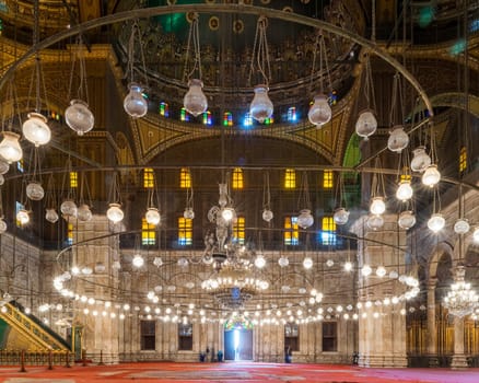 Cairo, Egypt- January 3 2016: Interior of the great Mosque of Muhammad Ali Pasha - Alabaster Mosque - suited in the Citadel of Cairo