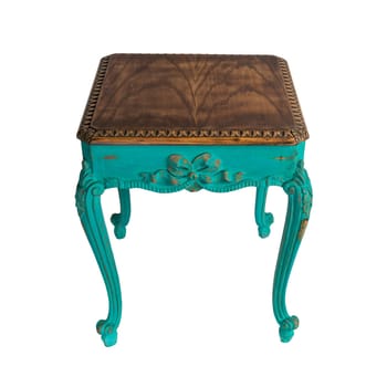 Vintage Furniture - Retro wooden vintage table with green painted legs isolated on white background including clipping path